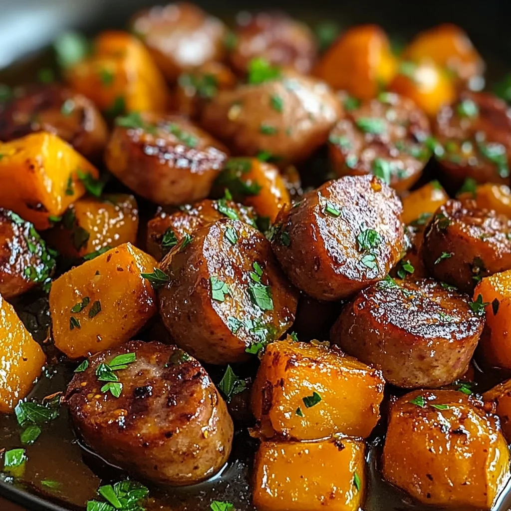 Sausage and Sweet Potatoes with Honey Garlic Sauce