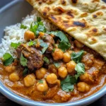 Coconut Beef & Chickpea Curry with Garlic Naan