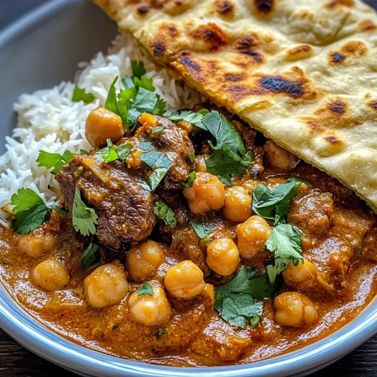 Coconut Beef & Chickpea Curry with Garlic Naan