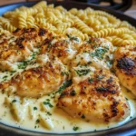 Creamy Parmesan Chicken with Twisted Pasta and Garlic Sauce