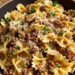 Garlic Butter Bowtie Pasta with Ground Beef Recipe
