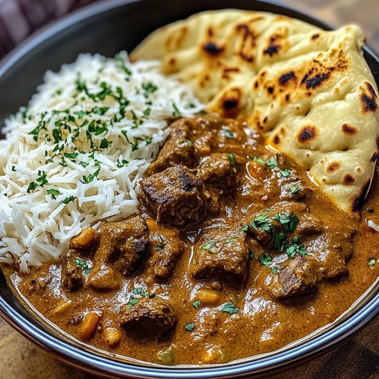 Slow-Cooked Beef Curry with Garlic Naan