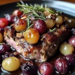 Slow-Roasted Lamb Shoulder with Rosemary, Garlic Cream & Caramelized Grapes