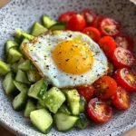 Sunny Egg with Avocado-Cucumber Tomato Salad